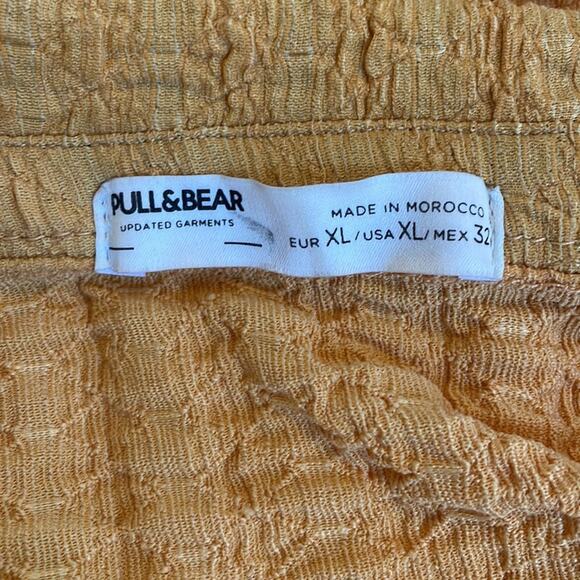 Pull & Bear Orange Ruched Long Sleeve Shirt Fall Gauzy Button Front Shirt XL - Picture 5 of 6